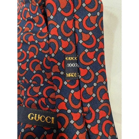 Gucci for LMF Horsebit Navy Red Silk Tie - Picture 5 of 6